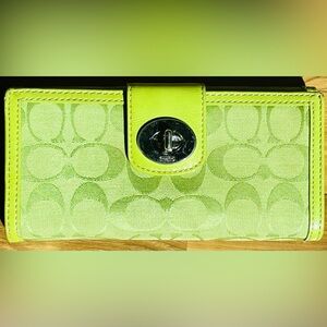 Coach Soho Bifold Classic Monogram Wallet in lime green